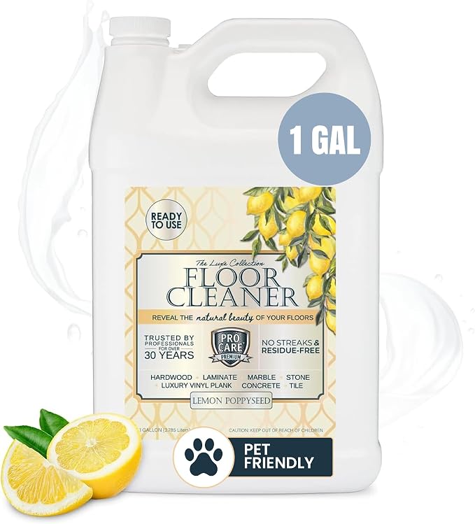 ProCare Floor Cleaner Ready to Use Lemon Poppyseed - Household Supplies for Mopping - Vinyl, Wood, Tile, Stone, Laminate, Bathroom Cleaner, Grout Cleaner - 1 Gallon