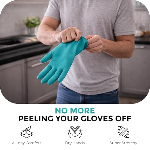 LADWA 1 Pairs Non-Slip Household Cleaning Reusable Dishwashing Gloves for Kitchen Washing Dishes Bathroom Gardening & Home Tasks Flexible Long-lasting & Waterproof Gloves Perfect for Woman Men (Green)