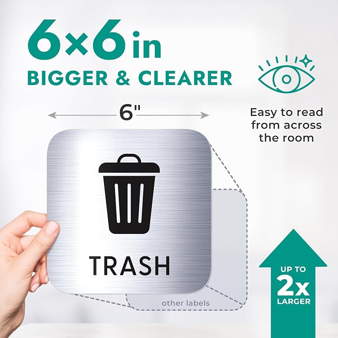 Large 6x6in Trash & Recycling Bin Labels – Magnetic and Adhesive Waste Sorting Signs – Clear Icons for Home, Office, Kitchen, School (Pack of 2)