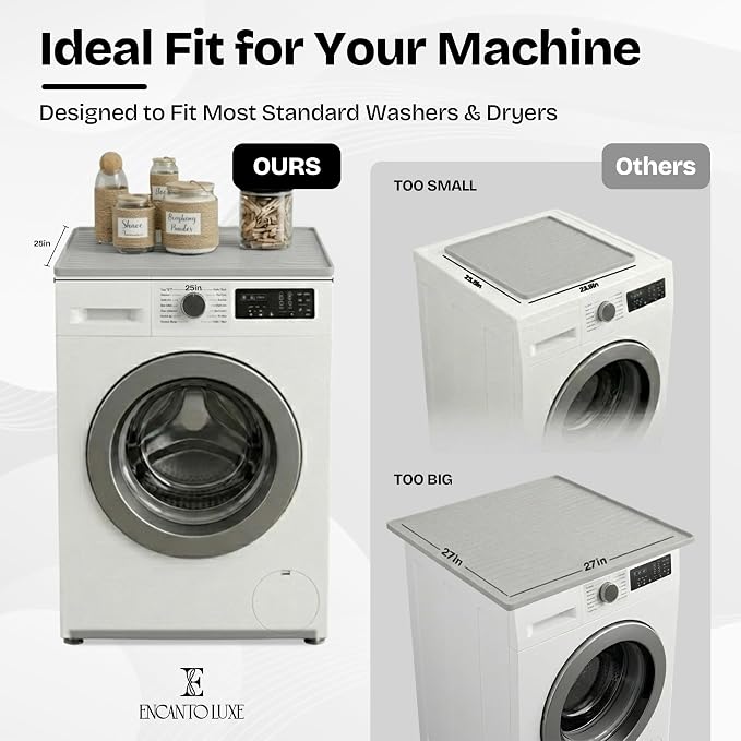 1 PC Washer and Dryer Covers for Top 25x25 in, Protector Topper Mat | Silicone Non-Slip Waterproof Washer and Dryer Covers For The Top Load, Dust Guard, Laundry Cover Top (Moonstone /Light Grey)