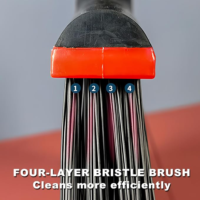 Large Angle Brooms Indoor Outdoor Broom with Long Handle Stiff Bristle Sweeper for Kitchen Garage Deck Courtyard Lobby Patio Lawn Leaves (Red)