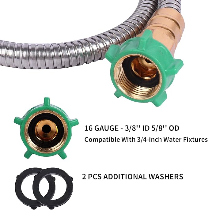 Metal Short Garden Hose 6 ft, 8 ft, 12 ft Flexible Stainless Steel Leader Hose Extension, Heavy Duty Water Hose Small Lightweight Hose Extender (6FT)