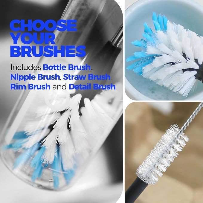 Holikme 4 Pack Bottle Brush 14" Stainless Steel Straw Cleaner Brush,Blue | Bottle Cleaner Brush, 3 Straw Cleaner Brush, Bottle Cleaning Brush for Water Bottle Cups Straw Cleaner Brush