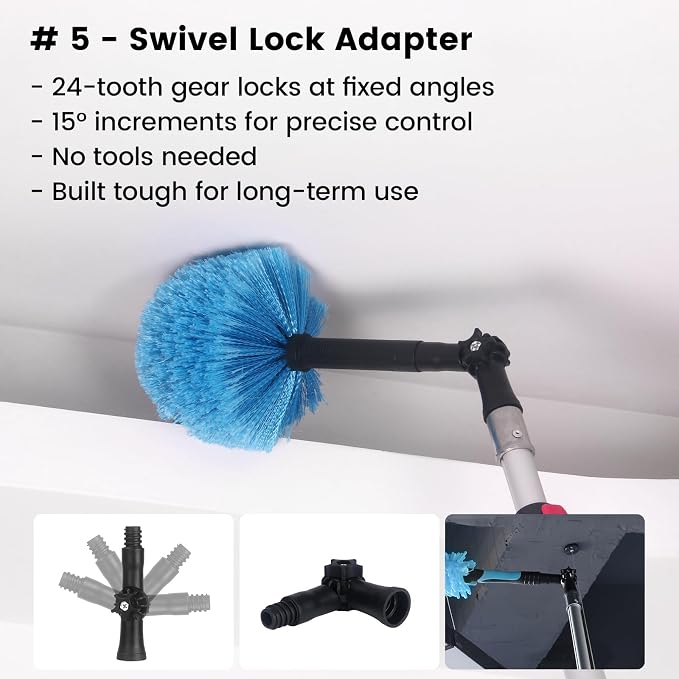 Ceiling Fan Duster Kit 5-in-1 – Screw-On Cobweb Duster, Squeegee & Microfiber Heads – Washable Bendable – Fits Standard 3/4" Threaded Extension Pole – House Cleaning Kit, Blue