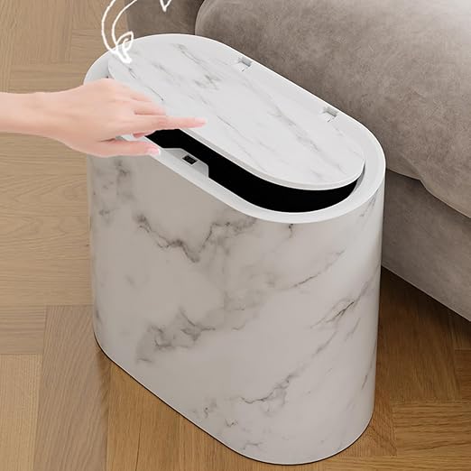 Office Trash Can with Lid, 2.6 Gallons / 12 Liter Slim Plastic Small Compact Garbage Can with Lid,Easy to Clean Durable Trash Bin for Office,Bathroom,Bedroom,Kitchen,Compact Spaces,Dorms