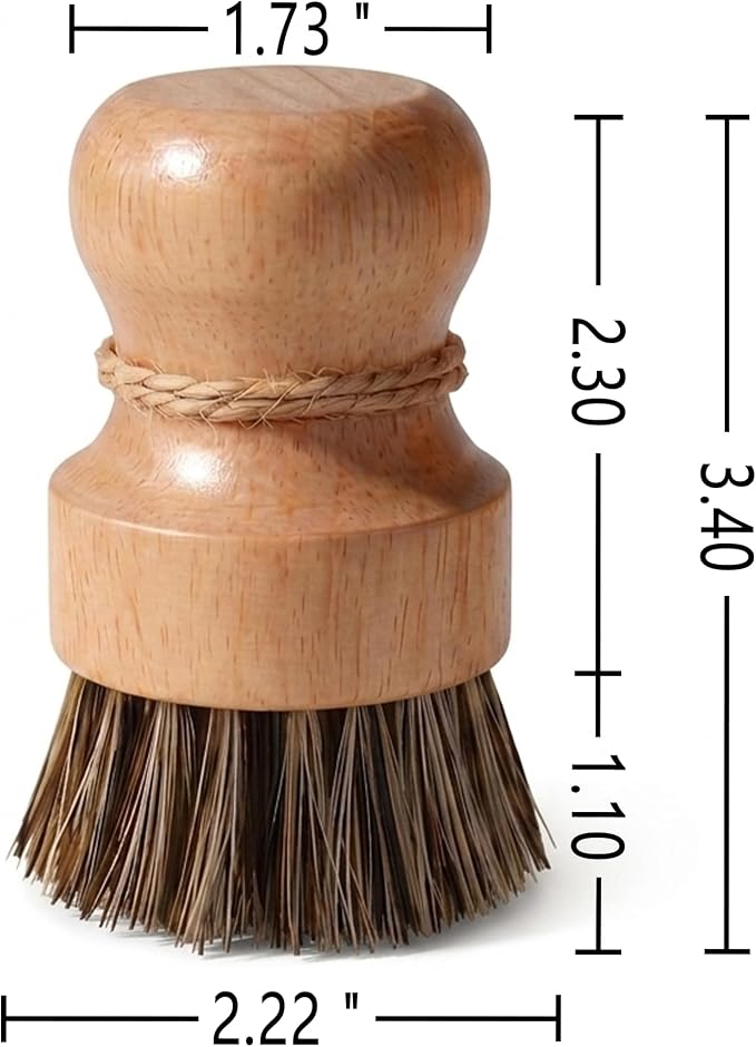 Wood Dish Brush, Natural Fiber Kitchen Scrubber with Ergonomic Grip, 3 Pack | Eco Palm Dish Scrub Brush Set, Natural Rubber Wood Grip Handle for Cleaning Dishes, Pots, Pans, Sink, Tableware, Vegetables