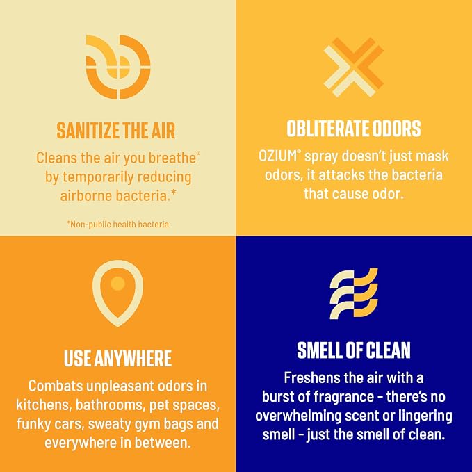 Ozium 8 Oz. Air Sanitizer & Odor Eliminator Spray | Room Odor Eliminator for Home, Car, and Office, Citrus Scent, 6 Pack