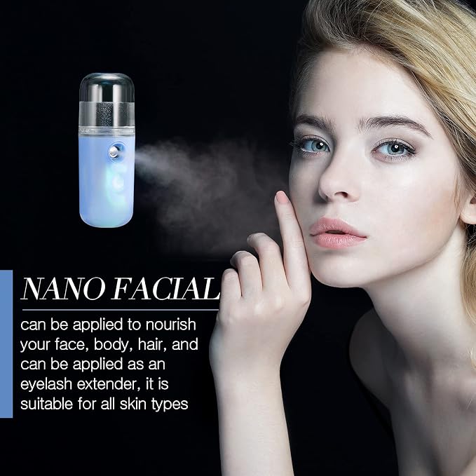Honoson 2 Pack Nano Facial Mister for Lashes Sprayer,Black and Blue | USB Rechargeable Handheld Humidifier with Eyelash Extensions, 1 Oz Portable Sprayer Ideal for Makeup Skin Hydration