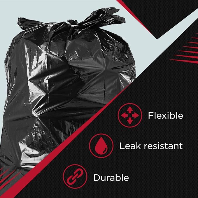 Tasker 65 Gallon Trash Bags Heavy Duty | 50 Count with Ties | Extra Large 64 Gallon Trash Bags for Toter | Garbage Bag 65 Gallon Trash Can Liners