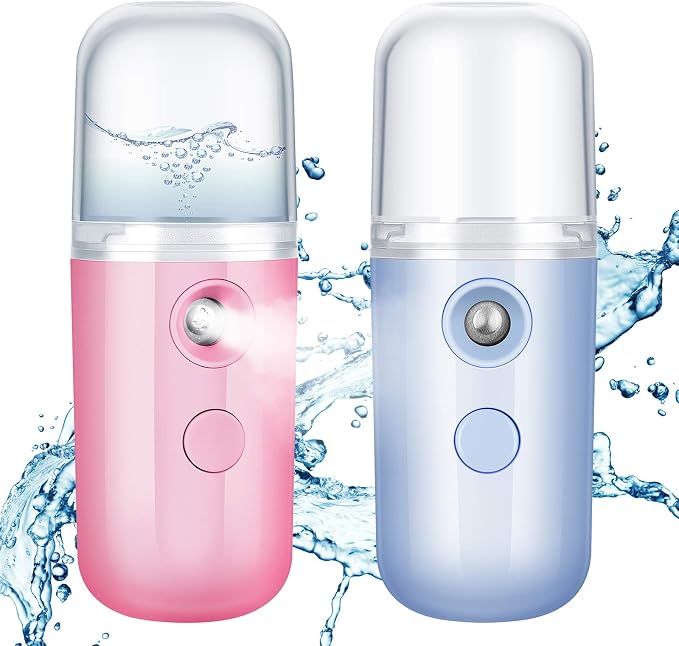 Honoson 2 Pack Nano Facial Mister for Lashes Sprayer,Blue and Dark Pink | USB Rechargeable Handheld Humidifier with Eyelash Extensions, 1 Oz Portable Sprayer Ideal for Makeup Skin Hydration
