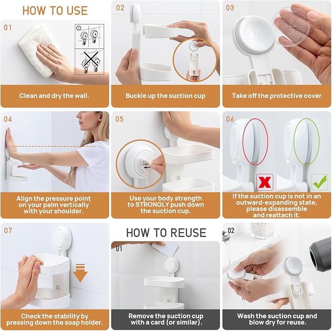 LEVERLOC Soap Holder, Soap Dish for Shower, Suction Cup Bar Soap Holder | 2 Layer Soap Bar Holder for Shower, Wall Mounted Self Draining, NO Drill Sponge Holder for Bathroom, Bathtub Kitchen Sink