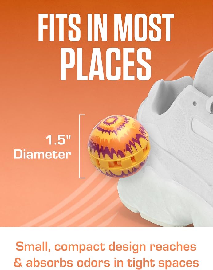 Sneaker Ball Shoe Odor Eliminator & Remover - Fresh, Clean Scent Blocks Odors - Twist-to-Activate - Compact & Durable - Fun, Colorful Designs - Ideal for Shoes, Gym Bags, Lockers, Golf, 6 Pack