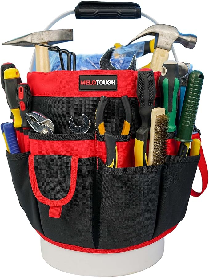 MELOTOUGH Bucket Caddy Organizer Bucket Tool Organizer for Garden Tools Fit 3.5 to 5 Gallon Bucket (Red)