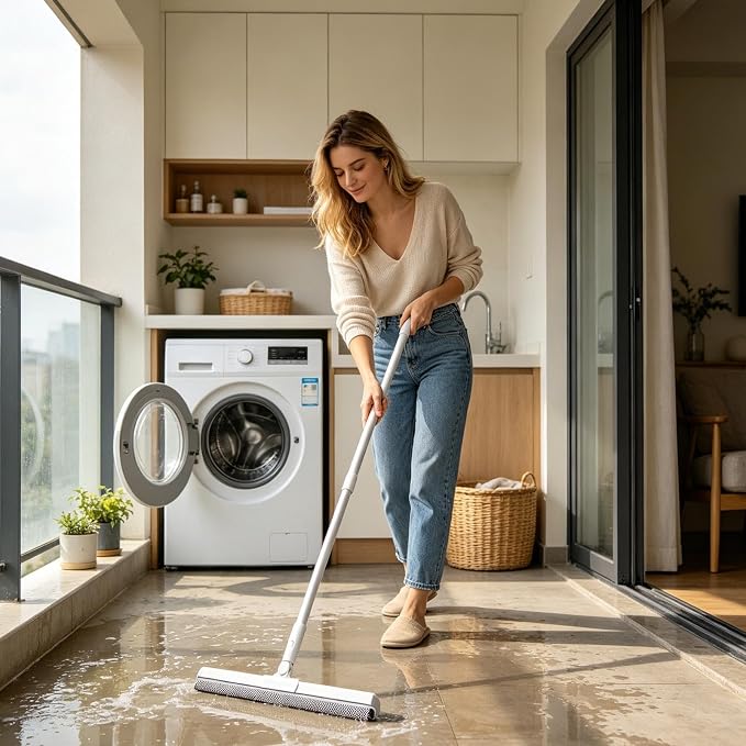 Squeegee Broom Long Handle Heavy Duty Cleaning Mop | Floor Cleaning Water Removal Squeegee for Home Car Garage Driveway Deck Patio Bathroom Kitchen Shower