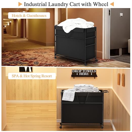 DAOUTIME Commercial Trash Can Cart, 51.5Gal Office Trash Cart (2 Lockable), Recyclable Cardboard Box/Paper Organizer, Large-Capacity Laundry Cart for Hotel/Office/Home/Nursing Home/Groceries/Supplies