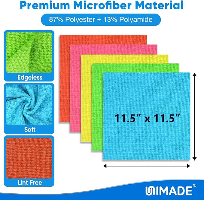 Microfiber Cleaning Cloth, 50PK Reusable Microfiber Cleaning Cloth | Shop Rags Bulk Lint Free Cleaning Towels for Car Kitchen Automotive Bar Mechanic Restaurant Garage, 11.5"x11.5", Multicolor