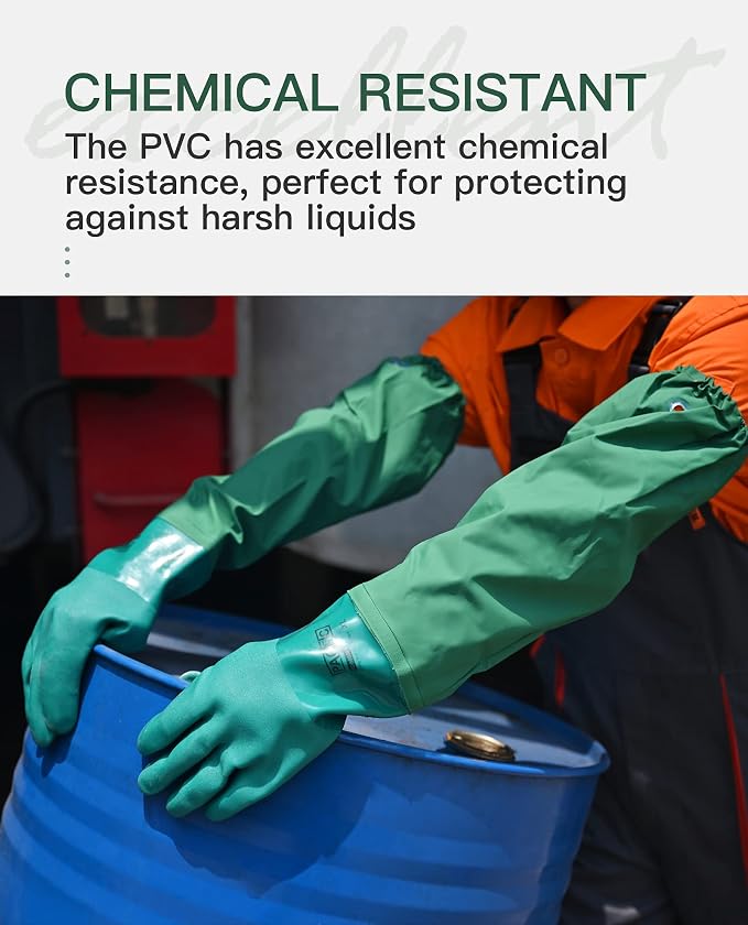 PACIFIC PPE 26 Inch PVC Chemical Resistant Gloves, Waterproof, Reusable | Cotton lined, acid and oil resistant, anti-skid grip, waterproof protection for chemical handling and industrial use