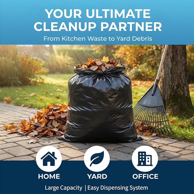 40-45 Gallon Trash Bags Heavy Duty,1.6 Mil,39'' x 47'',100 Count | Large 40+ Gal Black Garbage Bag Unscented,Strong,Fit 150 - 168 Liter Bins,for Construction Industrial Yard Outdoor Commercial