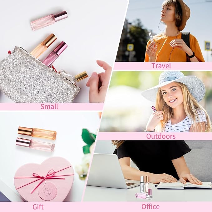 4PCS 10 ml Refillable Travel Perfume Bottle Set – Glass Perfume Atomizer and Mini Spray Bottles with Funnels, Portable Leak‑Proof Containers