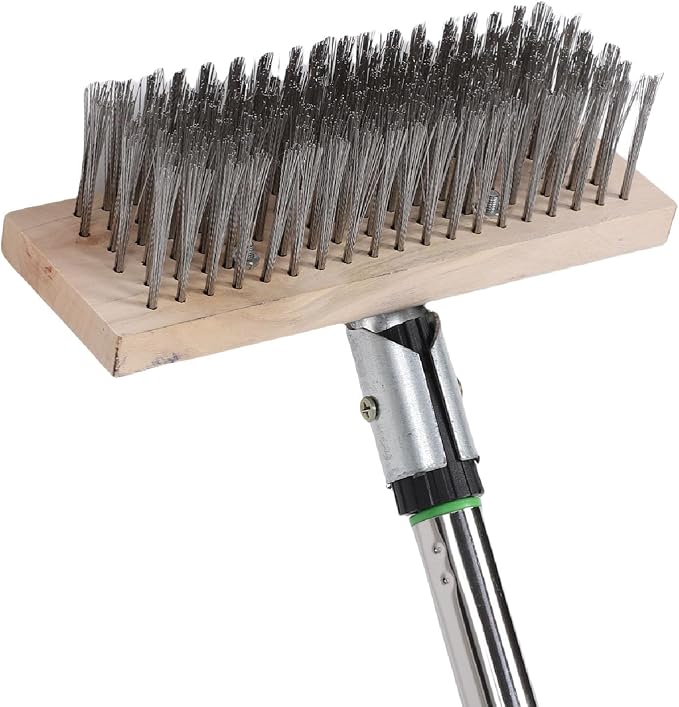 Naroote Stainless Steel Deck Scrub Brush, Heavy Duty Floor Scrubber with 1.2m Long Handle, 20cm Brush Head & 3 Detachable Rods for Rough Surface, Concrete Floor, Patio, Garden