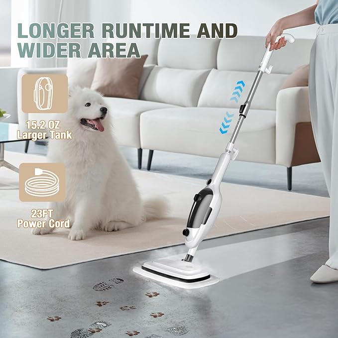 11-in-1 Steam Mop, Powerful Handheld Steam Cleaner for Home with 23FT Cord | MultiPurpose Steam Mop with 15.2 OZ Water Tank, 3 Steam Modes for Hardwood Floors, Clothes, Tile, Windows, Carpet