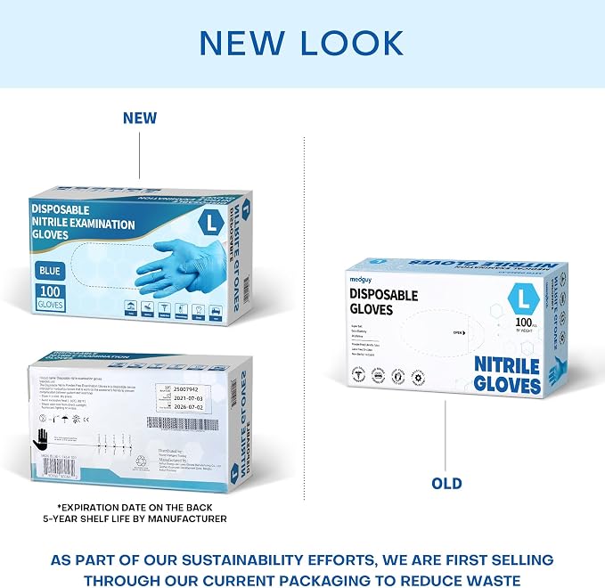 Medical Blue Nitrile Disposable Exam Gloves 4Mil Latex & Powder-Free | Flex • Powder-Free & Latex-Free • Medical • Examination • Lab • Chemo Rated • Cooking • Cleaning • Food Prep • Blue • 100 Pcs