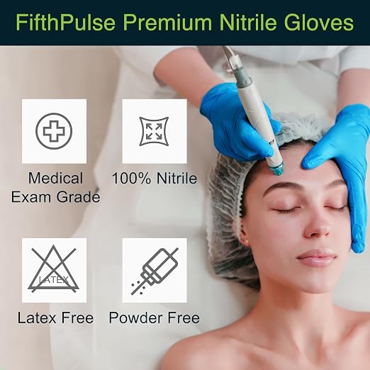 FifthPulse Blue Nitrile Medical Gloves Large, 100 Count - Surgical Grade Latex Free Disposable Gloves