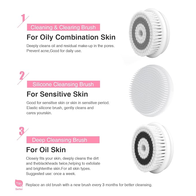 TOUCHBeauty Spin Brush Face Cleanser with 3 Brush Heads for Deep Cleansing Exfoliation and Massaging