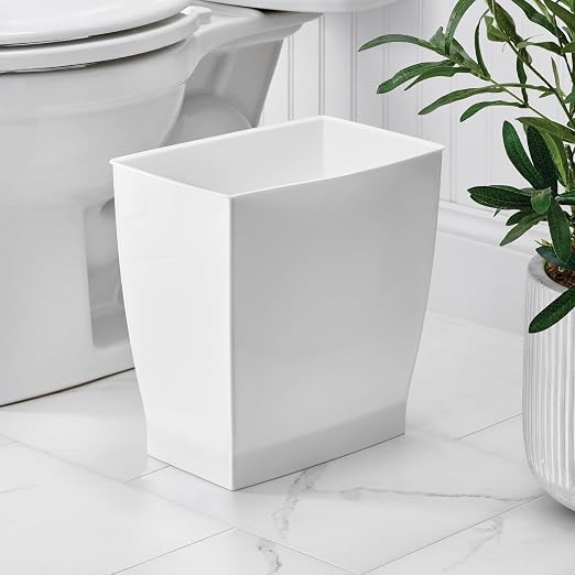 iDesign Small Plastic Bathroom Trash Can, Slim Rectangle, 2-Pack, White | Garbage Bin for Bedroom, Office, Dorm