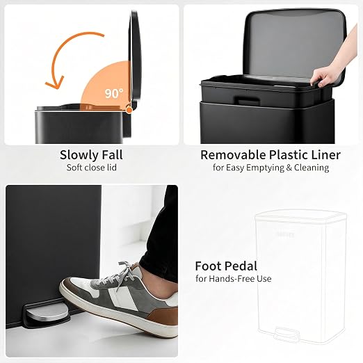 Takywep 13 Gallon/50L Stainless Steel Step Trash Can, Soft Close Pedal Garbage Bin with Detachable Inner Bucket, Fingerprint Resistant,Dual-Use Waste & Recycling Container for Home Kitchen, Bathroom