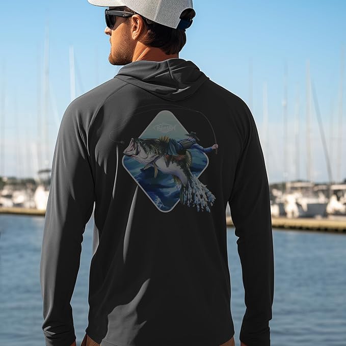 Palmyth Men's Fishing Hoodie UPF 50+ Long Sleeve with Face Mask Neck Gaiter | Zipper Pocket, Thumb Loops, Quick-Dry, Side Mesh Panels, Lens Cleaning Cloth