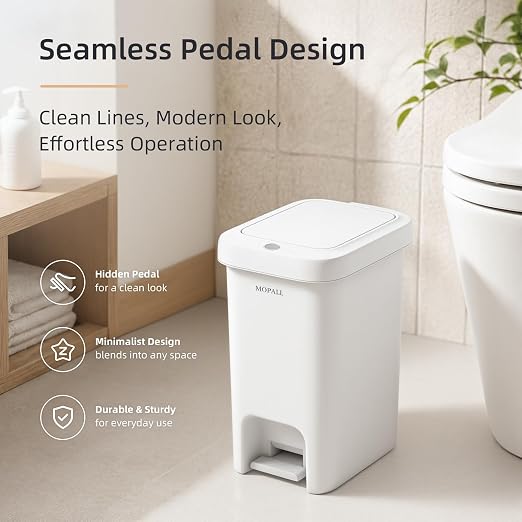 MOPALL 2.7 Gallon Small Bathroom Trash Can with Lid | Dual Opening Lid with Push Top & Foot Pedal, Hidden Inner Storage, Soft Close Design, Space-Saving for Bathroom & Under Sink