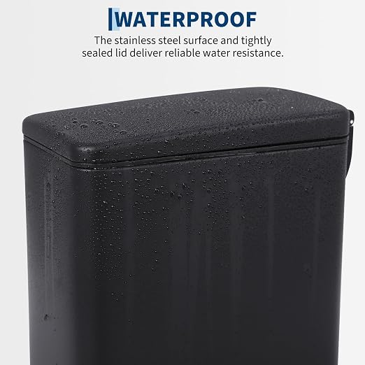 Slim Narrow Kitchen Trash Can with Lid, 10L Stainless Steel Step Pedal Garbage Can, Soft Close & Stay Open Lid Design, Space Saving Trash Bin with Removable Inner Bucket for Kitchen, Bathroom,Black