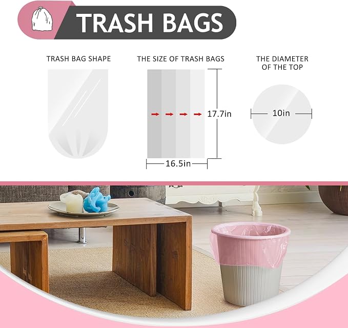 Teivio Pink Trash Bags 2 Gallon 170 Count Bathroom Garbage Bags | Fit 5-8 Liters,1.5,1.6,1.8Gal,Mini Plastic Waste Basket Bins Can Liners for Home Bathroom Office Car dog poop bags