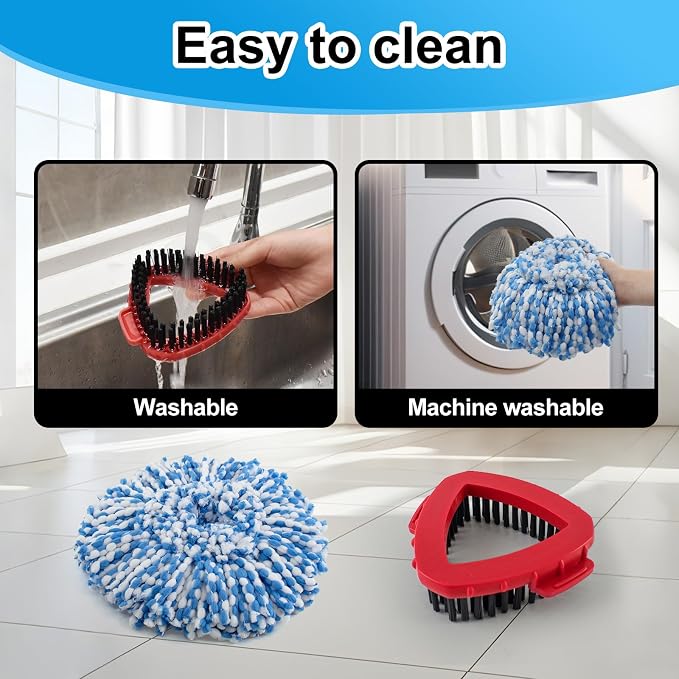 Spin Mop Handle Replacement for Ocedar, Mop Heads Replacements Compatible with RinseClean 2 Tank System,Include 2 Microfiber Mop Replace Heads,4 Section 30-58" Iron Mop Handle,1 Base and 1 Scrub Brush