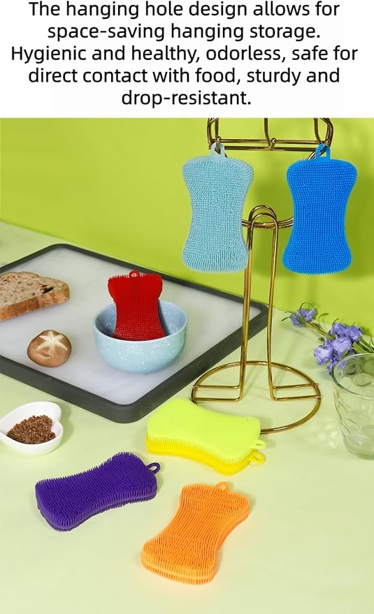 Silicone Dish Sponges for Kitchen – Double Sided Dish Scrubber, Non-Scratch & Fast-Drying Kitchen (Green)