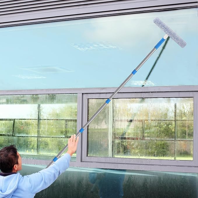 10 Feet Long Squeegee Window Cleaner Tool for Outdoor High Windows | Professional Window Cleaning Kit with Extension Poles for Indoor Outdoor Windows Car Windshield Solar Panel