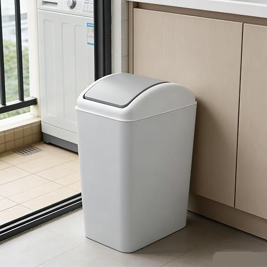 4.5 Gallon Swing-Top Trash Can, Small Waste Bin | Removable Lid, Compact Garbage Bin for Under-Counter, Kitchen, Bathroom, Bedroom or Office, Gray