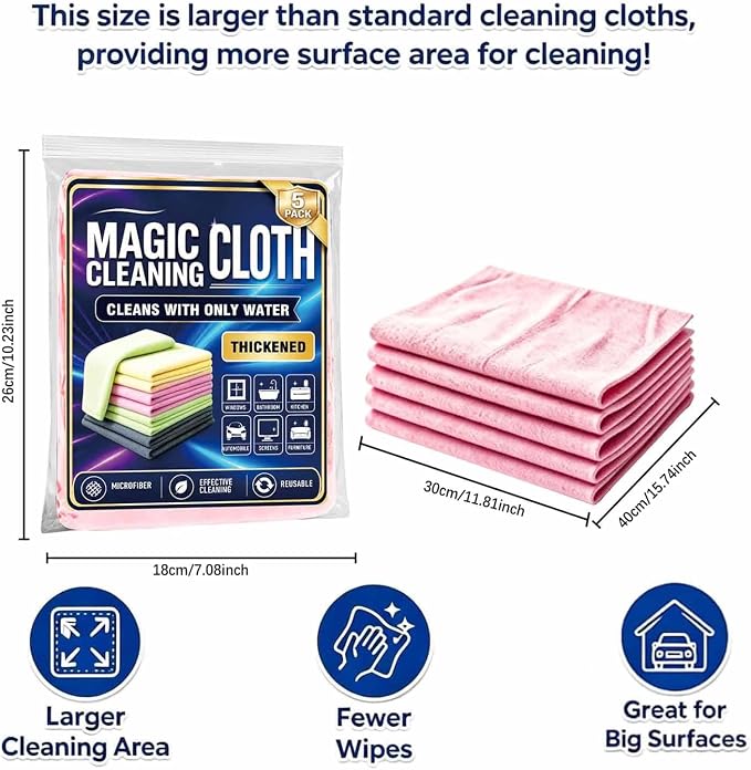 Yicengy 5 Pack Genie Magic Cleaning Cloth, XXL Microfiber Streak Free Magic Cloth, Reusable Lint Free Cleaning Towels for Glass, Stainless Steel, Washable Household Rags, Screens, Cars (Green)