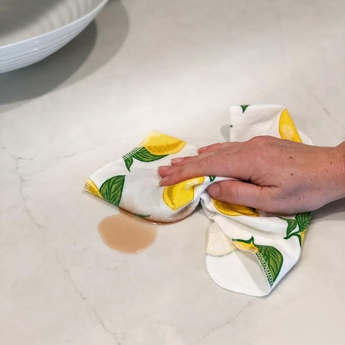 Reusable Paper Towels - 24 Pack - Roll of Washable Cotton Cloth Paper Towels - Paperless Reusable Napkins Cloth Washable - Absorbent + Long Lasting - Zero Waste Products - (Lemon)