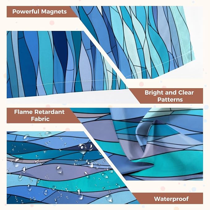 6 Pcs Fluorescent Light Covers for Ceiling Lights Abstract stylized wave sky like stained glass window Magnetic Decorative Shade Filters 4x2 ft for Classroom Office Hospital Decor