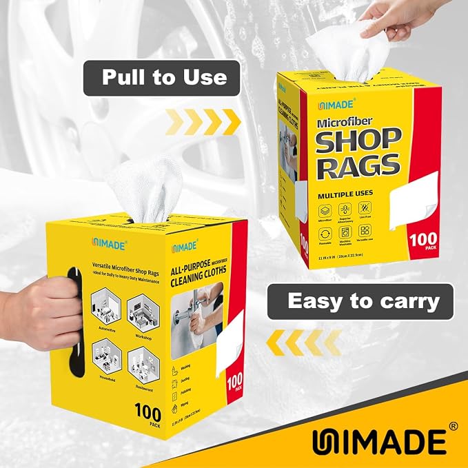 Shop Rags, 4 Boxes - 400 Sheets Microfiber Cleaning Cloth | Commercial Grade Washcloths Lint-Free Bulk Shops Towels for Cars Mechanic Restaurant Garage Housekeeping, 11"x 9", White