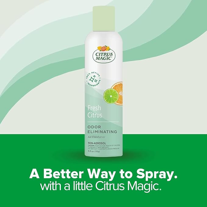 Citrus Magic Air Freshener Spray, Fresh Citrus, 6 Ounce | Odor Eliminator for Home, Up to 7 Hours of Freshness, Non-Aerosol, Citrus-Based Formula, Packaging May Vary