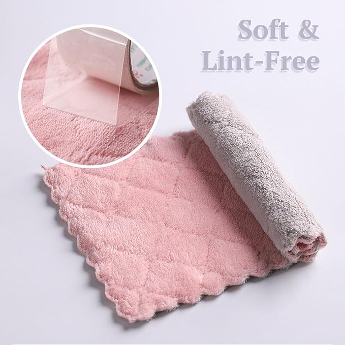 Microfiber Cleaning Cloths - Super Absorbent, Streak-Free & Lint-Free Towels for Glass, Kitchen & Home (Gray, Purple, Pink, Green) (10pcs)