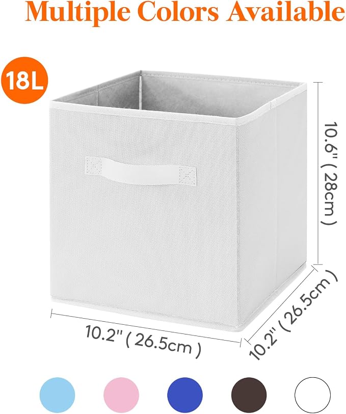 Lifewit Storage Cubes, 11 Inch Organizer Bins, 18L White, 6 Packs | Foldable Decorative Fabric Storage Baskets for Organizing Home Organizers with Handles for Shelves, Closet