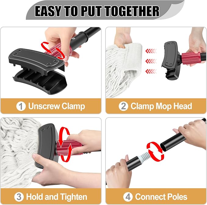 Commercial Mops for Floor Cleaning - Looped-End Heavy Duty Wet Mop | String Mop with 51" Long Handle,1 Reusable Cotton Head,for Home Garage Kitchen Hardwood Wood Tile Multi-Surfaces
