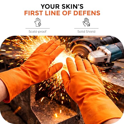 LADWA 2 Pairs Non-Slip Household Cleaning Reusable Dishwashing Gloves for Kitchen Washing Dishes Bathroom Gardening & Home Tasks Flexible Long-lasting Waterproof Gloves Perfect for Woman Men (Orange)