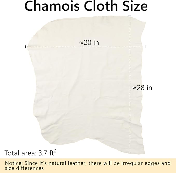 Chamois Towel for Car, Shammy Cloth for Car Drying 20'' x 28'' (3.7 sq ft) | Absorber Towel for Car Chamois Cloth, Real Leather Reusable Washing Shammy for Car Drying, Window Glass Cleaning, Home