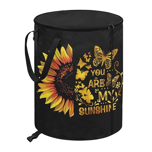 BIGCARJOB Outdoor Trash Can Storage Collapsible Pop-up Recycle Trash Can 22.83x17.71 Waterproof Garbage Bin Bag with Lid and Clip, You are My Sunshine