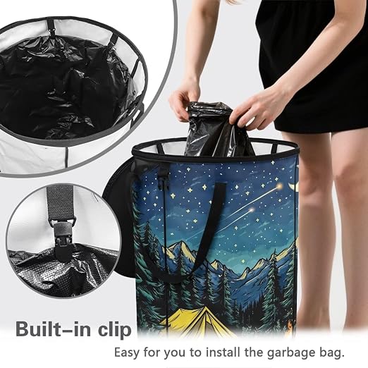 Shooting Star Camping Trash Can Foldable 20 Gallon Outdoor Trash Can with Lid Lightweight Garbage Cans Storage for Hiking, Picnic, Family Travel